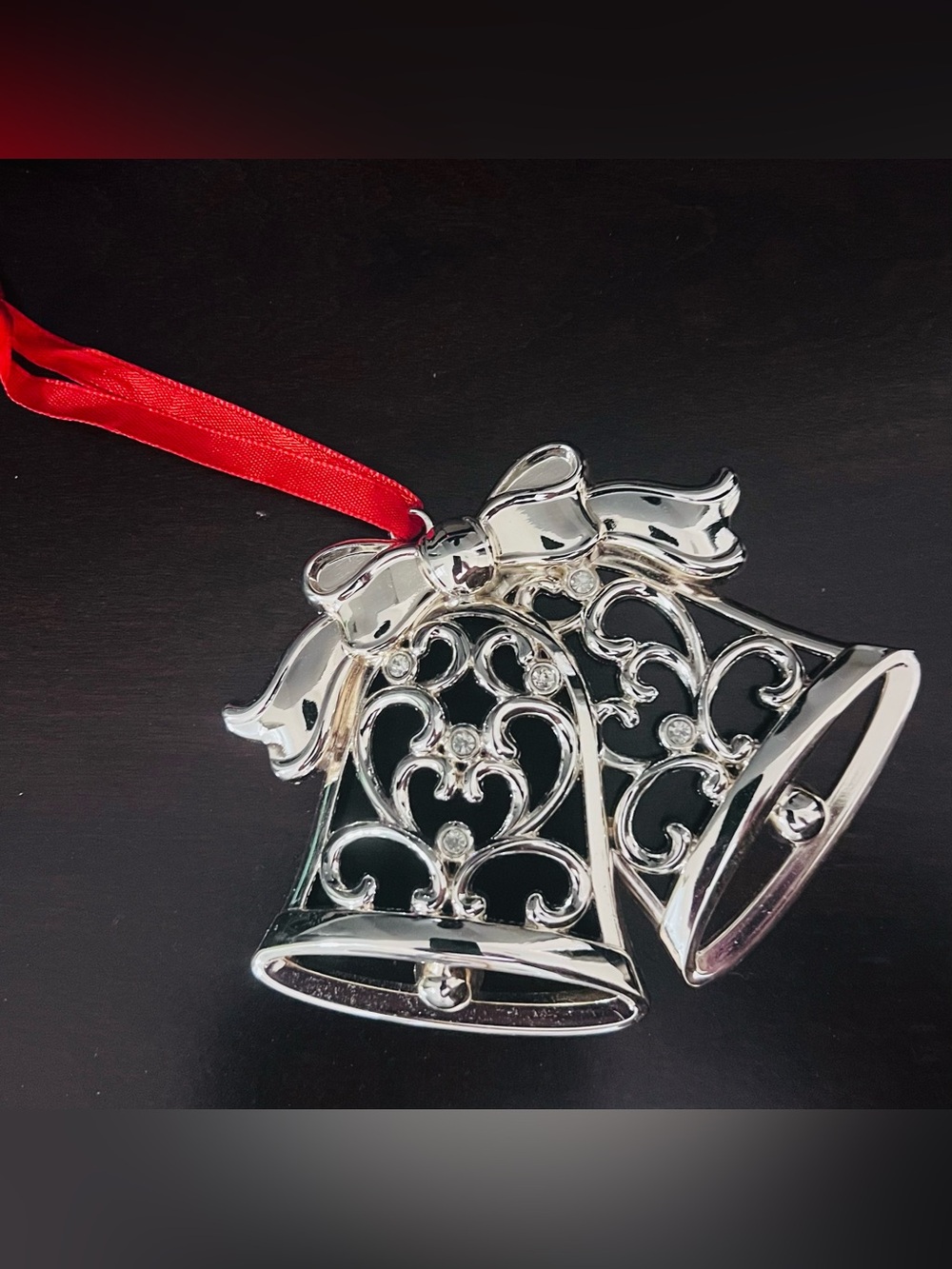 Lenox Sparkle And Scroll Clear Crystal Silverplated Bells Christmas Ornament